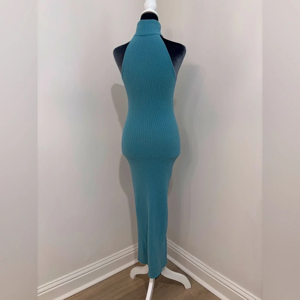 Abercrombie & Fitch High Neck Blue/Teal Sleeveless Ribbed Maxi Size Xs